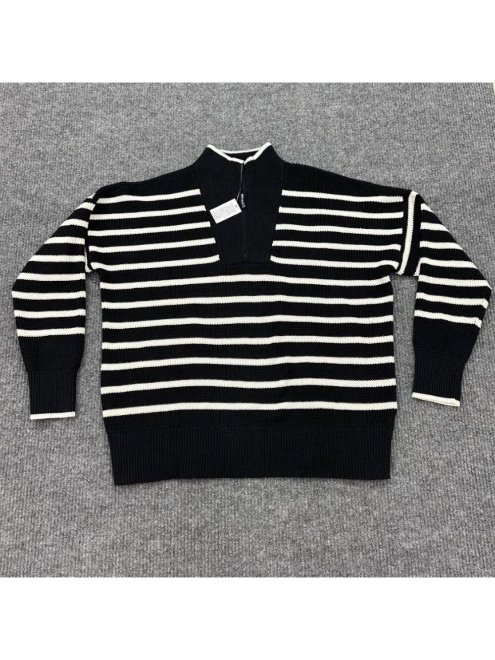 Lands End Drifter Striped Mock Neck Sweater Quarter Zip Womens XL Tall (18) NEW